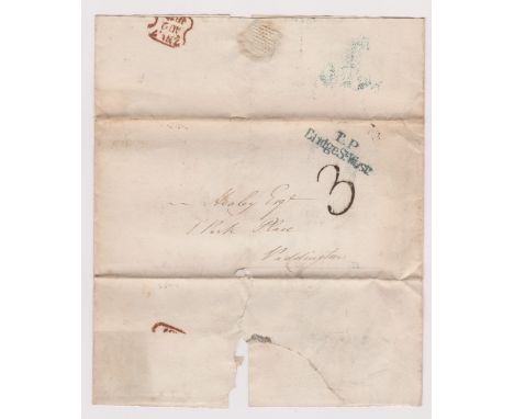 Great Britain 1837 Postal History - E.L. Dated Aug 1837 Marylebone posted to Paddington-manuscript 3-2 line blue T.P. Bridge 