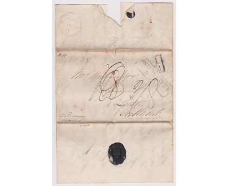 Great Britian 1827 Postal History - E.L. Undated and origin unknown posted to Leith manuscript 2/8 boxed 1/2 boxed 2 line Ind