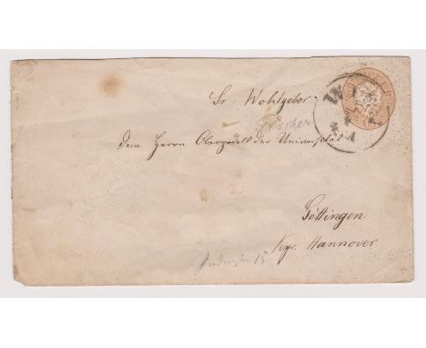 Austria 1864 - Michel U20 pre paid envelope 15Ks light brown postage cancelled Vienna posted to Gottingen Hanover cancelled G