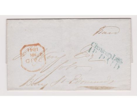 Great Britain 1841-Postal History-Wrapper posted to Bury St Edmunds-manuscript paid-red framed A/Paid/3MR3/1841 cancel-blue 2