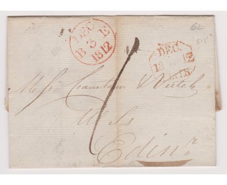Great Britain 1812-Postal History-Part E.L. Dated 3rd Dec 1812 Leith posted to Edinburgh, manuscript 1 red DEC/18 3 12/Leith 