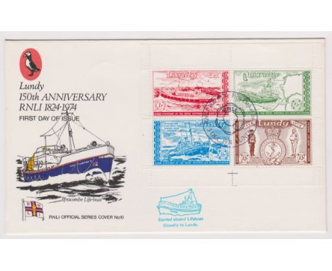 Great Britain-Offshore Islands-Lundy 1974-150th Anniversary of RNLI FDC enevelope cancelled 3.12.74 Lundy on the commemorativ