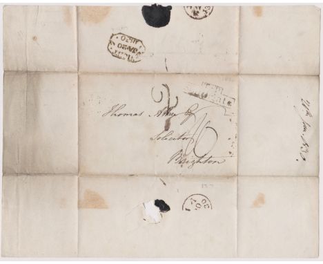 Great Britain 1830 Postal History - Wrapper posted to Brighton 2 line T.P Southgate cancel-manuscript 2 sing ring JA/20/1830 