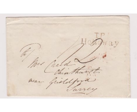 Great Britain 1839-Envelope posted to Guildford manuscript 1/2-2 line T.P Holloway cancel-red single ring H/15FE15/1839 and r