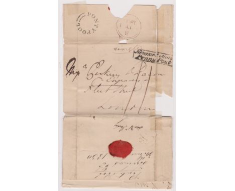 Great Britain 1830-Postal History-Damaged but complete E.L. dated 30th June 1830 Pontypool posted to London-manuscript 11-box