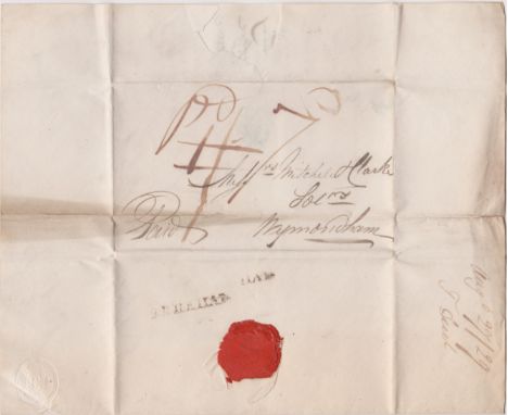 Great Britain 1829 Postal History - E.L. Dated 27th Aug 1829 Worthing posted to Wymondham, manuscript paid-brown Pd 7d partia