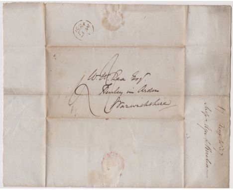 Great Britain 1837 Postal History - E.L. Dated 17th Aug 1837, posted to Henley in Arden-manuscript 7-sing ring U/AU17/1837 ca