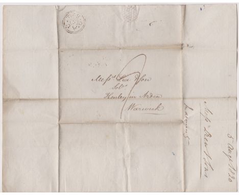 Great Britain 1820 Postal History - E.L. Dated Aug 15th 1820 Bermondsey posted to Henley in Arden-manuscript 7-double ring .A