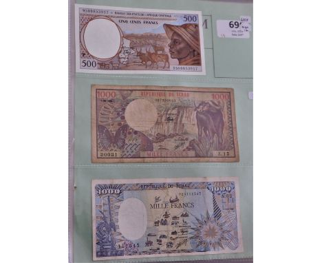 Chad-Three notes 500 |Francs Central African States-AUNC 1984 - 1000 Fr,P7,VG,1985 1000 Francs,P10a,VF-(3)