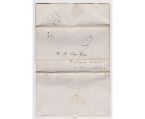 Great Britian 1824 Postal History - E.L. Dated April 14th 1824 Grays Inn posted to Henley in Arden, manuscript 8-double ring 