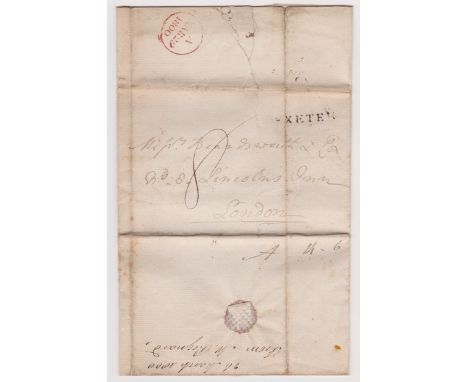 Great Britain 1800 Postal History - E.L. Dated 26th March 1800-posted to London, manuscript 8-single line Exter cancel red si