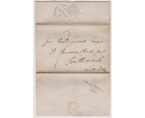 Great Britain 1826 Postal History - E.L. Dated 26 Aug 1826 Blandford posted to London-manuscript 9-2 line Blandford 106 milea