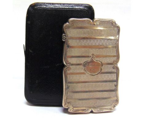 A VICTORIAN SILVER CARD CASE by Edward Smith, Birmingham 1853, of rectangular shaped outline, engine turned linear decoration