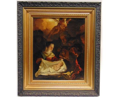 CONTINENTAL SCHOOL (19TH CENTURY) After an Old Master, Madonna and child in the manger, oil on canvas, unsigned, 37.5cm x 31c