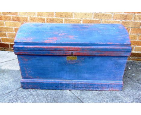 A PAINTED VICTORIAN DOME TOP TRUNK,  91cm wide 47cm deep 54cm high