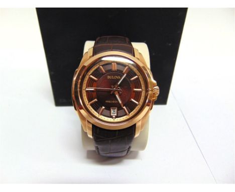 BULOVA, A GENTLEMAN'S PRECISIONIST QUARTZ WRISTWATCH the brown dial with gilt batons, sweep seconds and luminous hands, date 