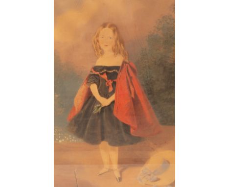 Follower of A E Chalon/Portrait of a Girl in a Red Cloak/watercolour, 55cm x 42cm in a birdseye maple frame/Provenance: Spetc
