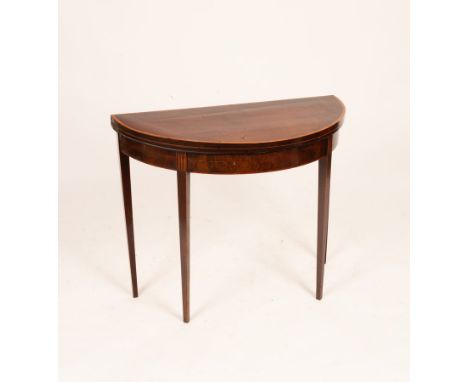 A George III mahogany card table, crossbanded and on square taper legs, 91.5cm wide CONDITION REPORT: Condition information i