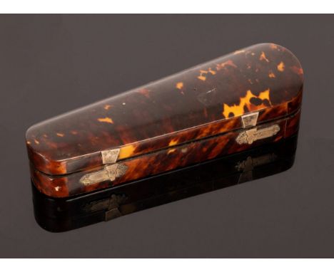 A tortoiseshell and silver mounted needle case in the form of a miniature violin case, plush lined, 14cm wide CONDITION REPOR