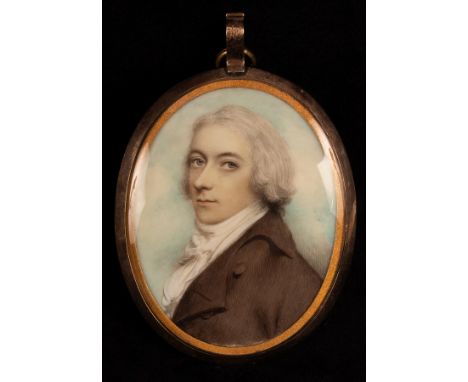 Andrew Plimer (1763-1837)/Portrait Miniature of Sir Thomas Strachey/wearing a brown coat, white waistcoat and stock/watercolo