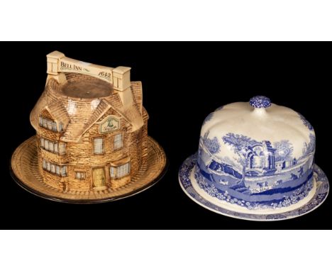 A London Pottery stilton cheese dish, commemorative of the Bell Inn Stilton, 25cm high and a Spode Italian pattern stilton ch