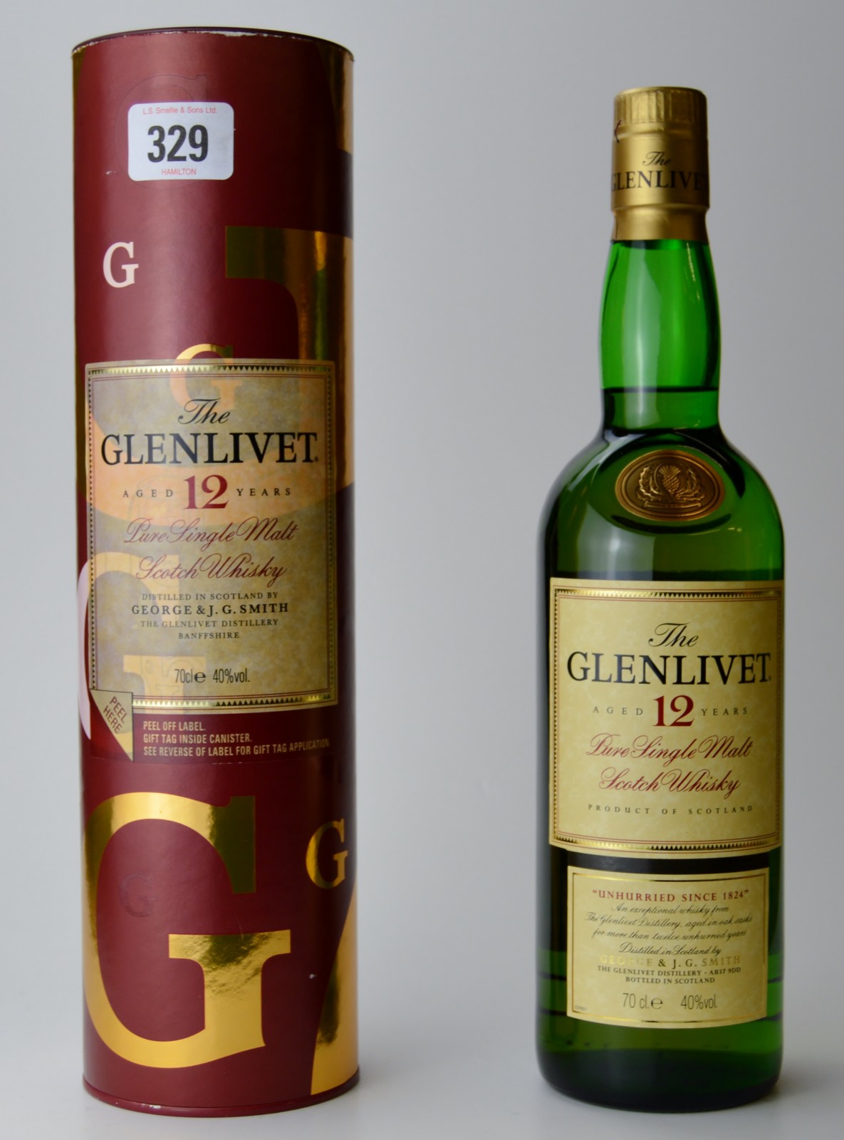 BOTTLE OF THE GLENLIVET 12 YEAR OLD PURE SINGLE MALT SCOTCH WHISKY WITH ...