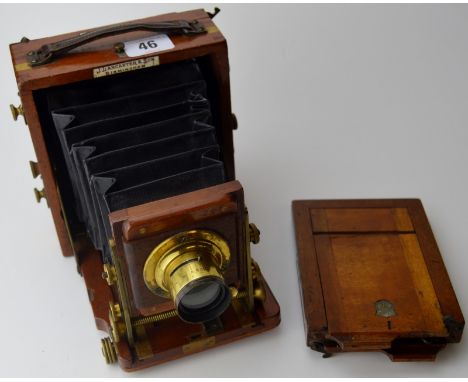 LATE VICTORIAN MAHOGANY CASED BELLOW CAMERA WITH BRASS FITTINGS "THE  1899 INSTANTOGRAPH" BY J. LANCASTER & SONS, BIRMINGHAM