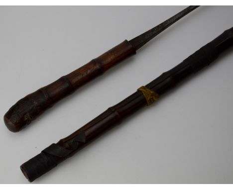 OLD FRENCH BAMBOO SWORD STICK & COVER BLADE MARKED ACIER BEDEL