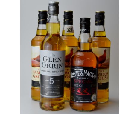 3 BOTTLES OF FAMOUS GROUSE WHISKY, BOTTLE OF GLEN ORRIN 5 YEAR OLD  BLENDED MALT WHISKY & BOTTLE OF WHYTE & MACKAY BLENDED SC