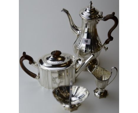 FINE 4 PIECE LONDON SILVER TEA & COFFEE SERVICE COMPRISING LIDDED COFFEE  POT, LIDDED TEA POT, SUGAR & CREAM