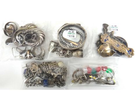 Silver and other jewellery, comprising; three charm bracelets, three further bracelets, a key chain with two folding clip fit