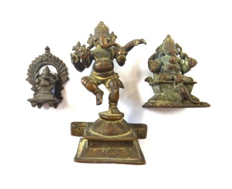 A bronze figure of Ganesha dancing, India, probably 19th century, the four armed deity holding attributes with one foot resti