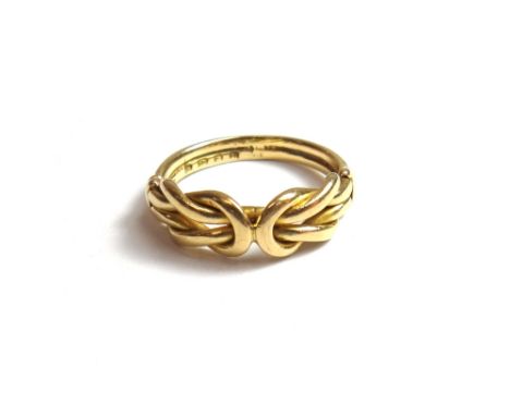 A late Victorian 18ct gold ring, in an interwoven design, London possibly 1895, ring size N, weight 4.9 gms.