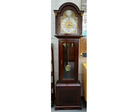 A 20th century mahogany longcase Westminster chime clock, the arch top 12 inch dial signed 'Richard Broad, Bodmin, Cornwall, 