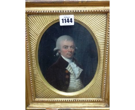 French School (late 18th century), Portrait of a gentleman, oil on panel, oval, 20cm x 15cm.