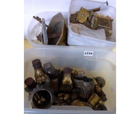 A quantity of gilt bronze and brass furniture and chandelier restoration parts, including; castors, lock plates, corinthian c