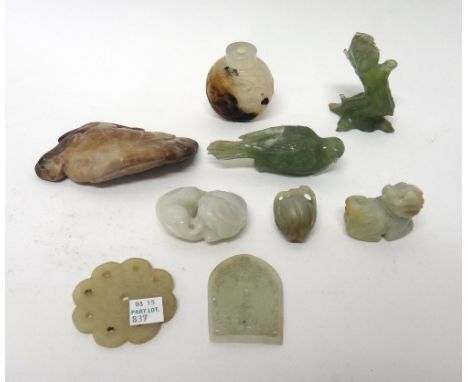 A group of Chinese jade and hardstones, 19th/20th century, comprising; a jade group of two lion cubs, 6cm.wide; a small jade 