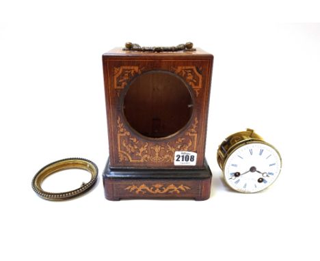 A French rosewood mantel clock, 19th century, with foliate inlay and white enamel dial detailed 'Leroy a Paris', with a two t