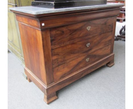 An early 19th century French marble top commode with four drawer walnut base, 126cm wide.