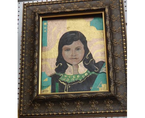 Follower of Gustav Klimt, Portrait of a girl, oil on canvas laid on board, bears a signature and date, 39cm x 31cm.