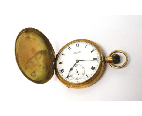 A Gentleman's 9ct gold cased keyless wind, hunting cased pocket watch, the jeweled lever movement with precision regulation, 