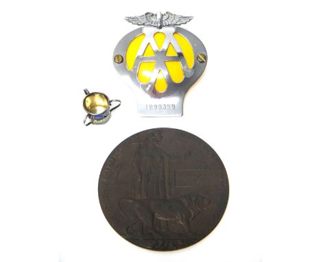 The First World War period bronze memorial plaque, detailed Edward Percy Webb, with the original forwarding slip, envelope an