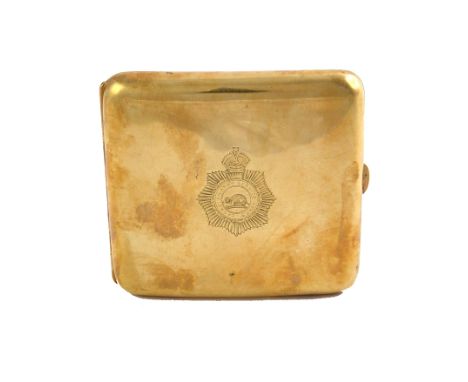A 9ct gold curved rectangular cigarette case, the cover engraved with the badge of Canadian Army Service Corps, detailed with