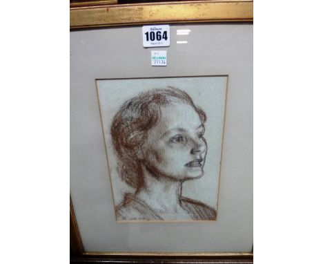 Bernard Dunstan (1920-2005), Portrait of Kathleen Ferrier, chalks on grey paper, signed with initials and dated June 1950, 22