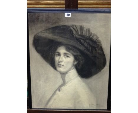 Maria Cowell née Sayer (19th/20th century), Portrait of Decima Moore, actress and Suffragette, charcoal, signed and indistinc