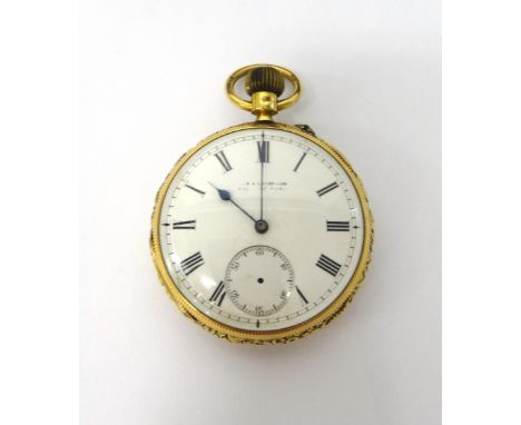 A gentleman's gold cased, keyless wind, openfaced pocket watch, the replacement gilt jeweled lever movement detailed E & R S 