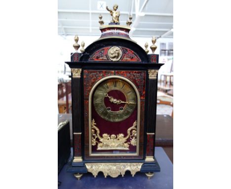 A Louis XIV style ormolu mounted brass inlaid tortoiseshell Boulle striking religieuse bracket clock, late 19th century, indi