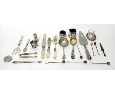 Silver and silver mounted wares, comprising; an oval small pin dish, with embossed decoration, Birmingham 1911, two salts, ha