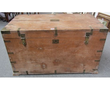 A 19th century brass bound teak rectangular trunk, 103cm wide.