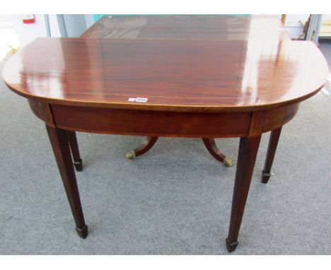 A George III mahogany bow front side table on tapering square supports, 117cm wide. 